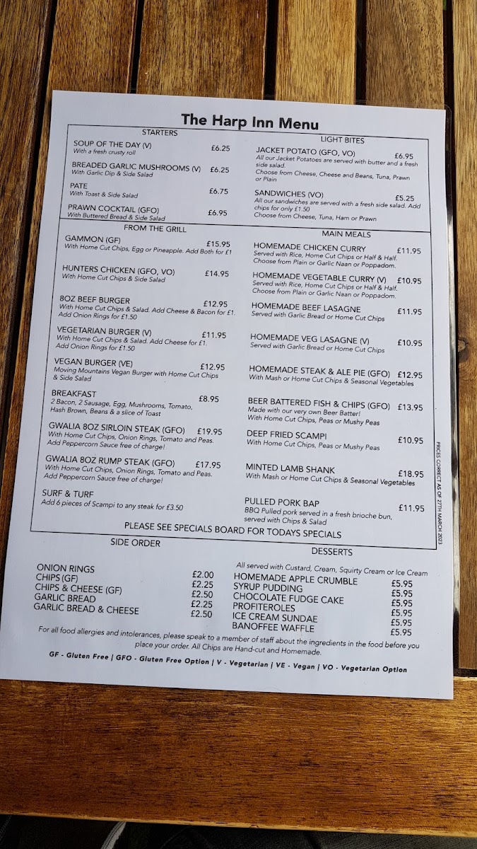 The Harp Inn Menu - Image 4